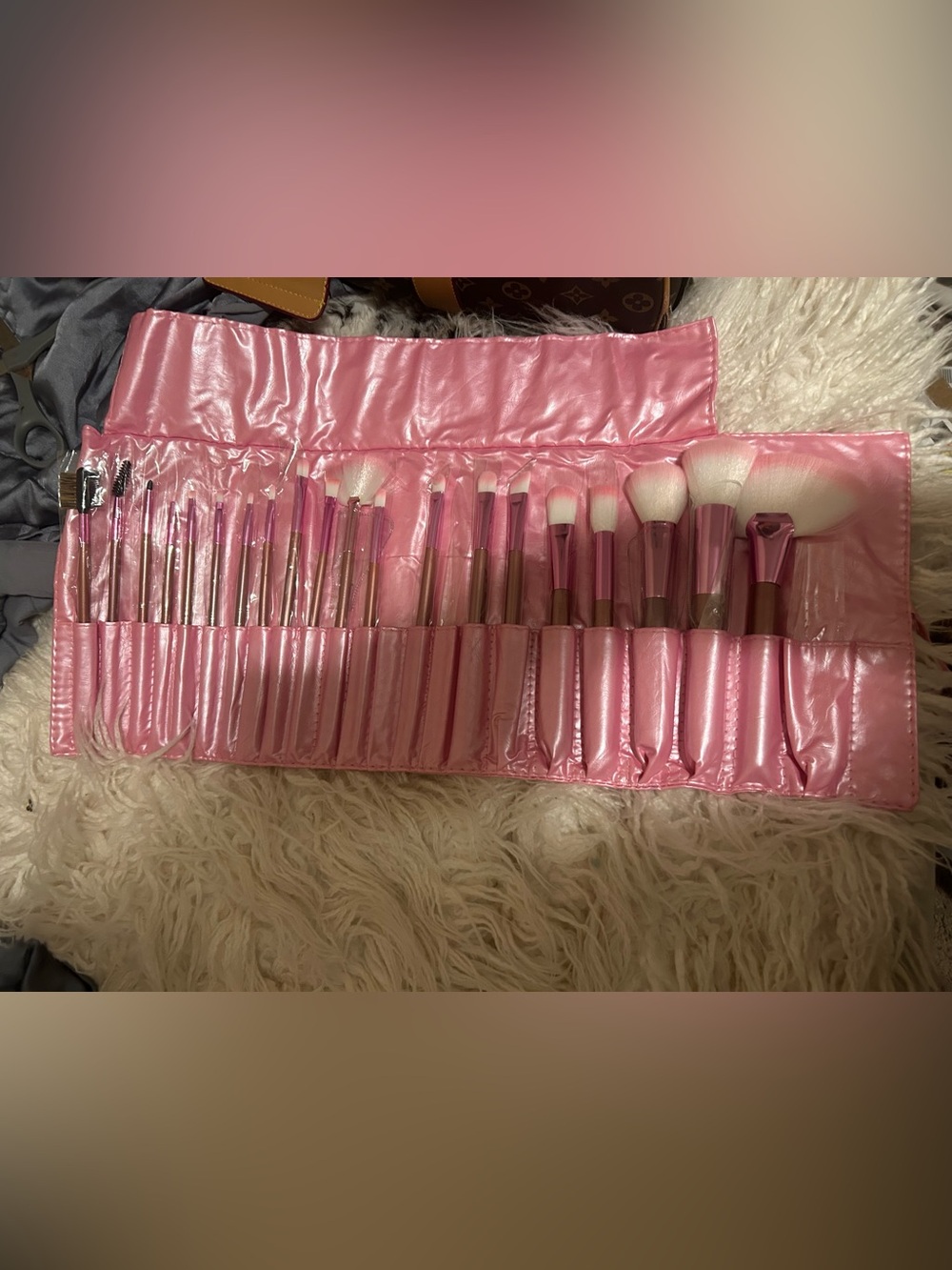 Professional 20-Piece Pink Makeup Brush Set with Pouch
